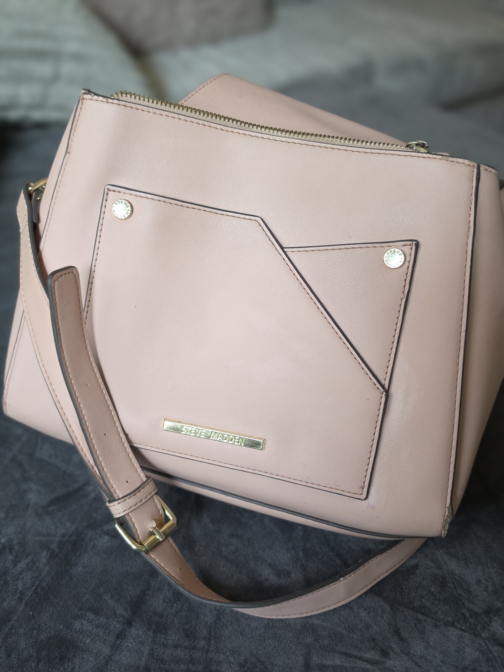 Steve Madden Pale Pink Structured Shoulder Bag with Gold Hardware